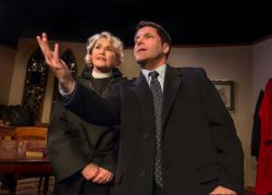 Linda Beringer (as Hannah) and Chris O'Neill (as Brandt) share a moment before heading into church