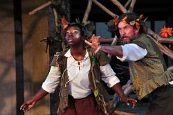 Raven Wilkes as Puck and John Moon as Oberon